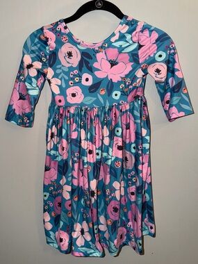 Girls Teal and Pink Floral Twirl Dress by Mila & Rose